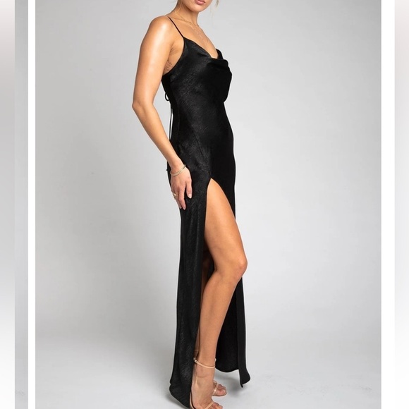 NWT Resa River Black Side Slit Slip Dress Size L - Picture 2 of 11